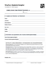 Vorschau Anmeldeformular Probetraining WingTsun Akademie Salzgitter